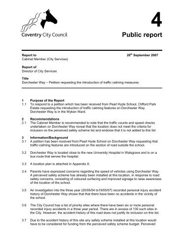 Petition - Request for Traffic Calming Measures for Dorchester Way