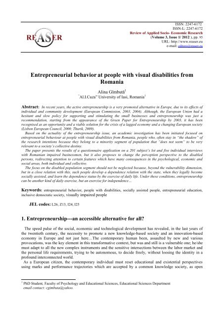 Volume 3, ISSUE1/2012 - Review of Applied Socio-Economic ...