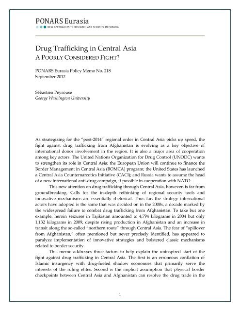 Drug Trafficking in Central Asia - PONARS Eurasia
