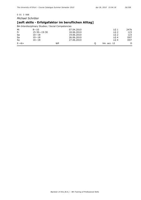 Course Catalogue Summer Semester 2010 - Universität Erfurt