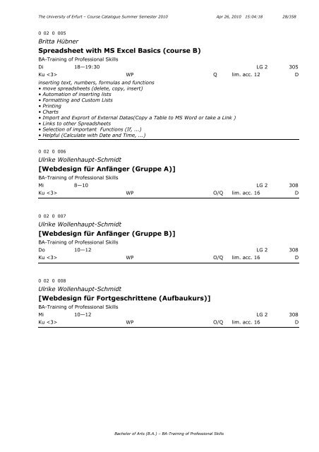 Course Catalogue Summer Semester 2010 - Universität Erfurt