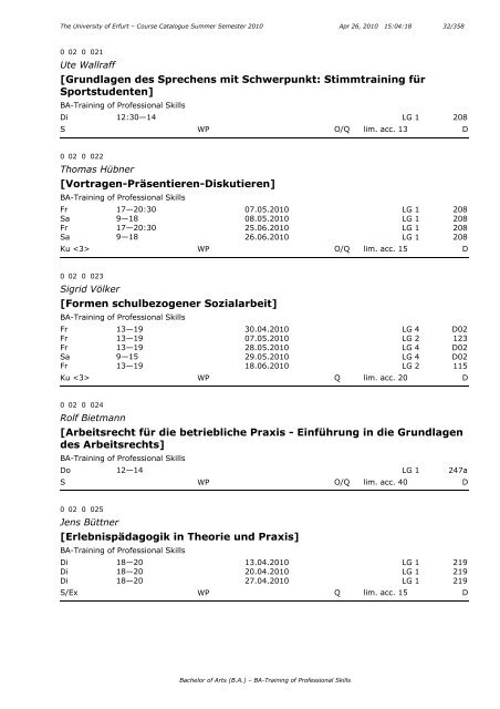 Course Catalogue Summer Semester 2010 - Universität Erfurt