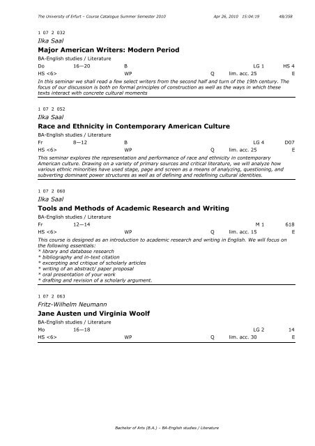 Course Catalogue Summer Semester 2010 - Universität Erfurt