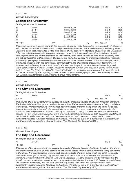 Course Catalogue Summer Semester 2010 - Universität Erfurt