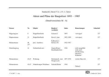 Baupolizei Pläne M-S - Stadt Zürich