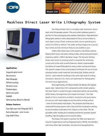 Maskless Direct Laser Write Lithography System - OAI