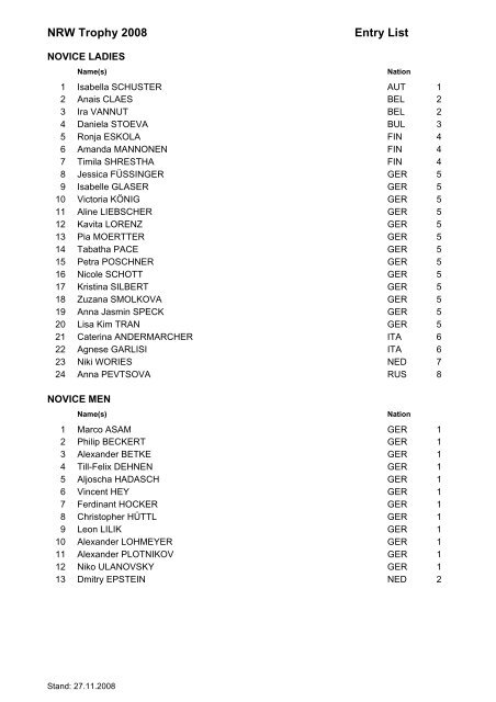 NRW Trophy 2008 Entry List - Dresdner Eislauf-Club eV