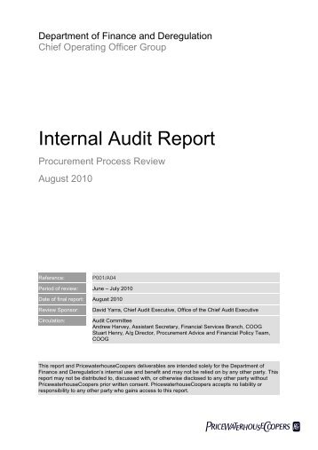 Internal Audit Report - Department of Finance and Deregulation