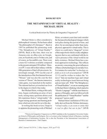 THE METAPHYSICS OF VIRTUAL REALITY - MICHAEL HEIM