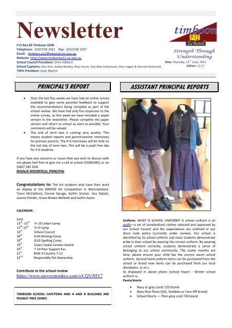 14th June Newsletter 2012 - Timboon P-12 School Website