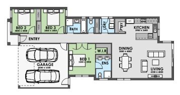 BED 2 BED 3 KITCHEN ENTRY W.I.R. DINING GARAGE BED 1 ENS LIVING