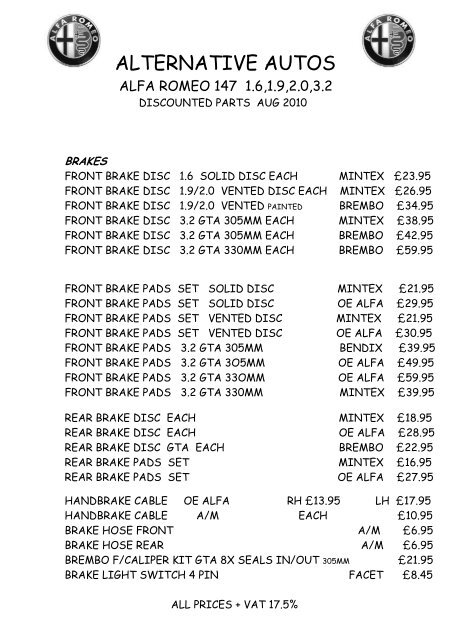 Alfa romeo 147 parts deals