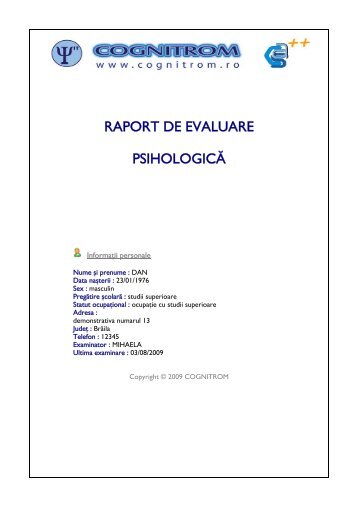 Model raport de evaluare psihologica