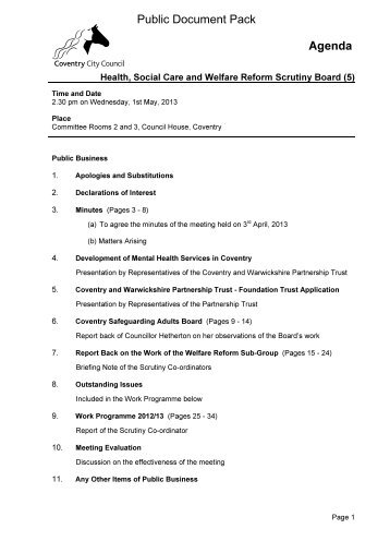 Agenda reports pack PDF 347 KB - Meetings, agendas, and minutes