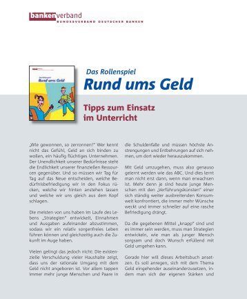 Das Rollenspiel "Rund ums Geld" - Didaktisierung für Lehrer