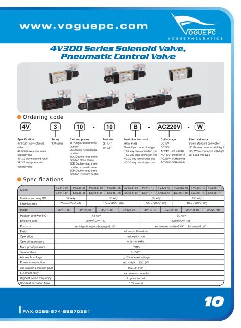 4V300 Series Solenoid Valve, Pneumatic Control Valve