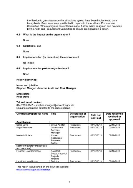 Half Year Internal Audit Progress Report PDF 149 KB