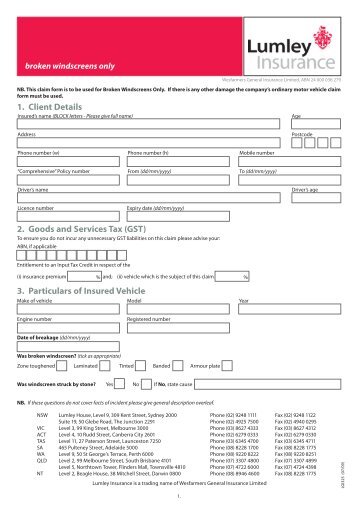 Glass Claim Form - Lumley Insurance