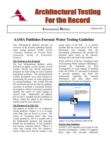 AAMA Publishes Forensic Water Testing Guideline - Architectural ...