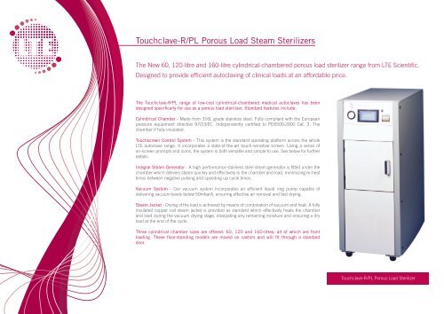 Touchclave R/PL Autoclave Literature - LTE Scientific Ltd