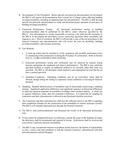 Commissioning Specifications - Architectural Testing