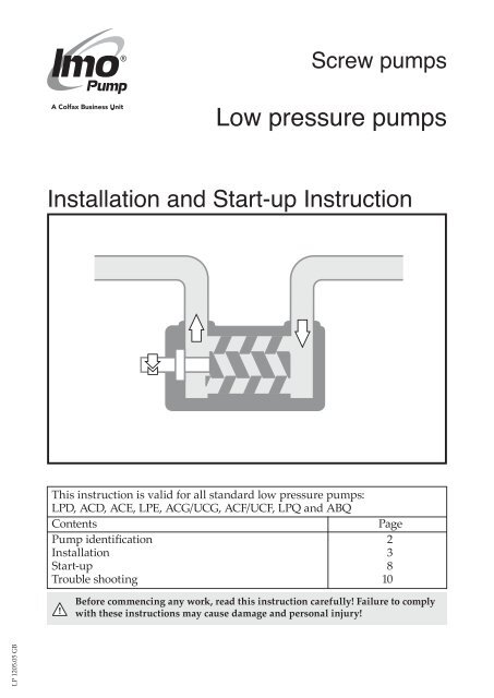 Installation &amp; Start-up (Low pumps) -