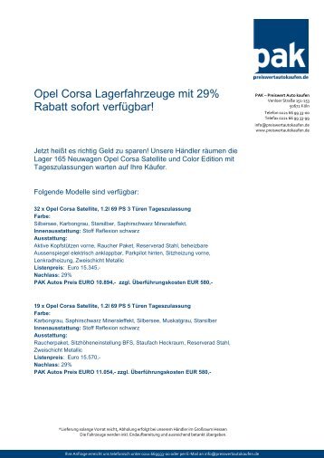 Opel Corsa Lagerfahrzeuge mit 29% Rabatt sofort verfügbar!
