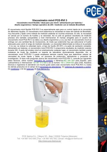 Hoja de datos del viscosímetro móvil PCE-RVI 3 - PCE Ibérica