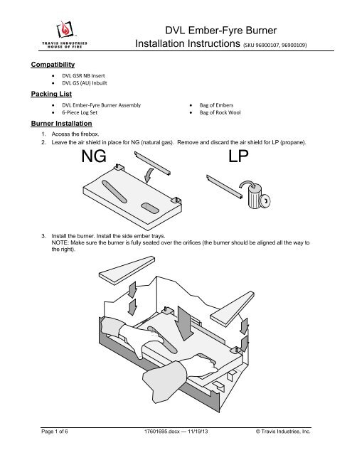 DVL GSR Ember-Fyre Burner: Installation Instructions (SKU ... - Lopi