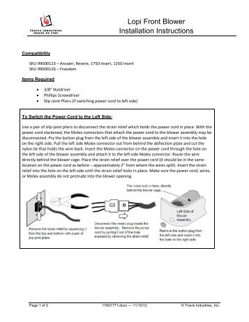 Lopi Front Blower Installation Instructions - Avalon