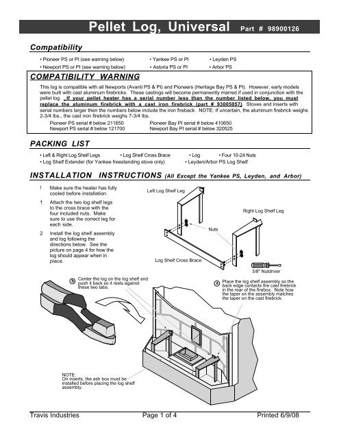 Log, Pellet Universal 2001 - Instructions - Avalon