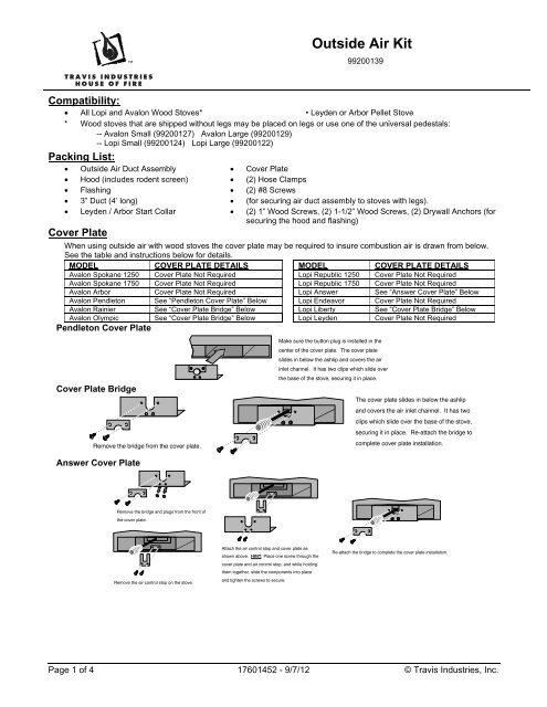 Instructions - Outside Air Kit - Avalon