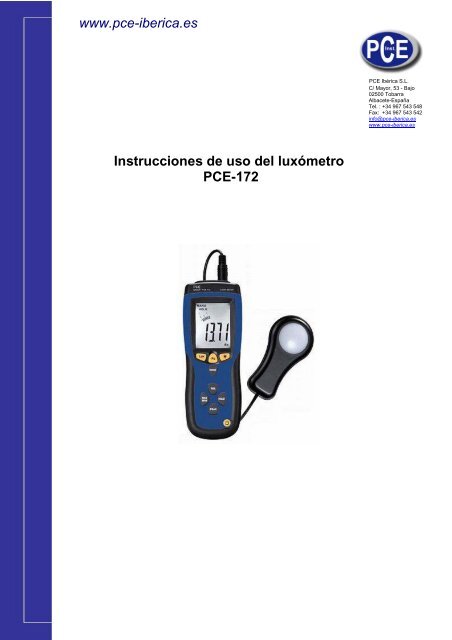 Instrucciones de uso del luxómetro PCE-172 - PCE Ibérica