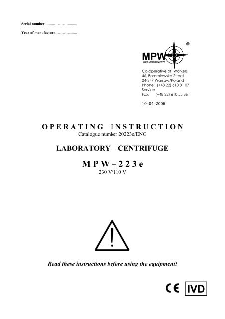 M P W â€“ 2 2 3 e - MPW MED. INSTRUMENTS SpÃ³Å‚dzielnia Pracy