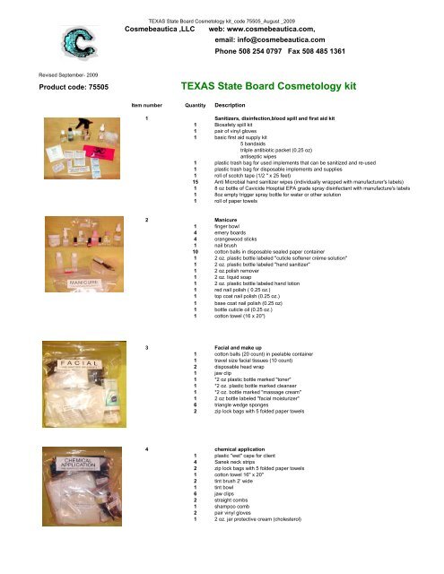 TEXAS State Board Cosmetology kit Cosmebeautica