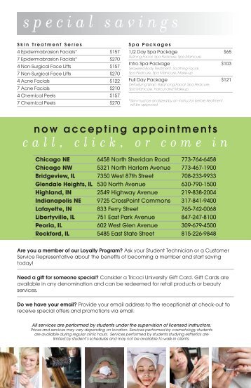 Chicago NW Menu of Services - Tricoci University
