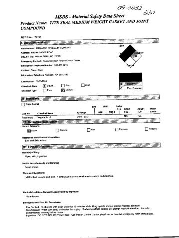 Tite Seal Medium Weight MSDS - Aircraft Spruce