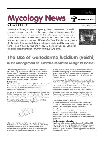 The Use of Ganoderma lucidium (Reishi) - Mycology Research ...