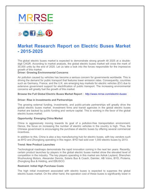 Market Research Report on Electric Buses Market - 2015-2025