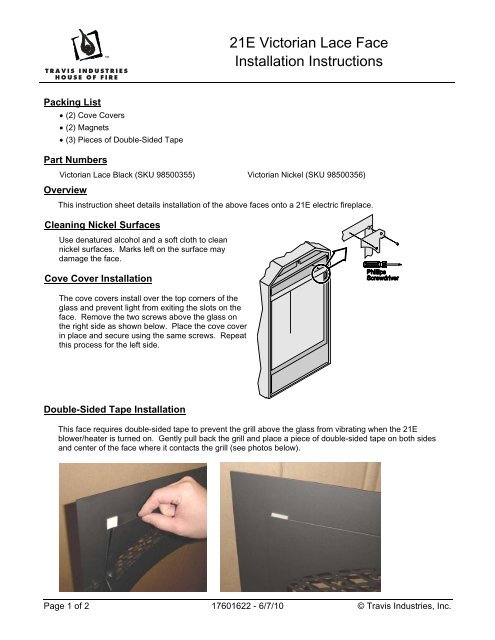 21e Victorian Lace Face Installation Instructions Avalon