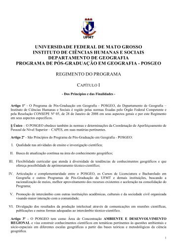 Regimento da PÃ³s-graduaÃ§Ã£o - Departamento de Geografia - UFMT