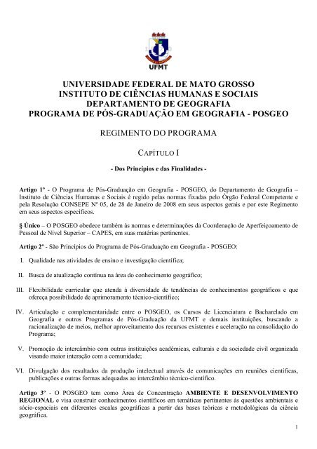 Regimento da PÃ³s-graduaÃ§Ã£o - Departamento de Geografia - UFMT