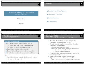 A Uniform Theory of Conditionals: Beyond Stalnaker - Will Starr