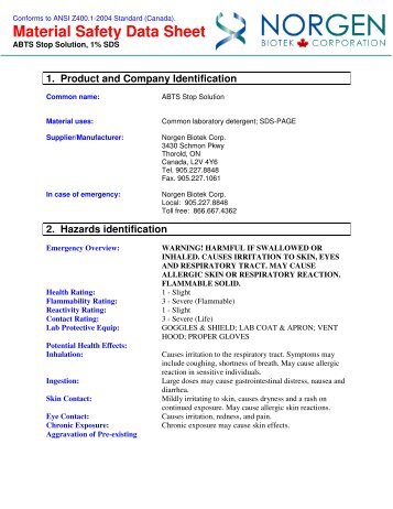 Material Safety Data Sheet - Norgen Biotek Corporation