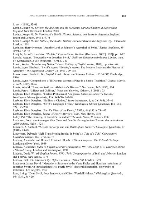 jonathan swift a bibliography of critical studies in - English ...