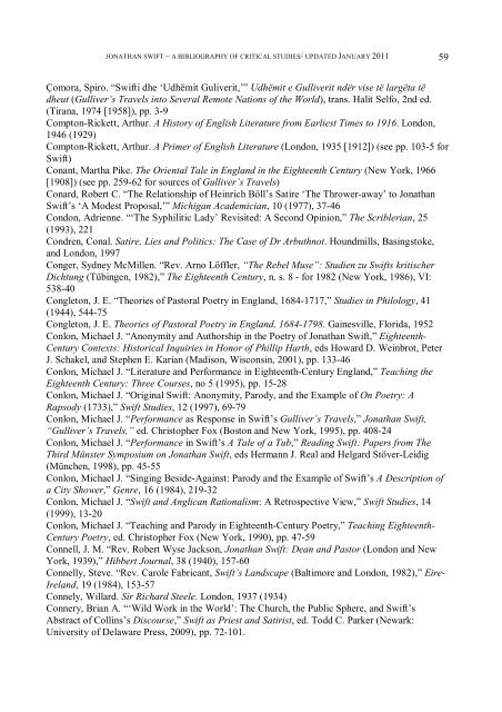 jonathan swift a bibliography of critical studies in - English ...