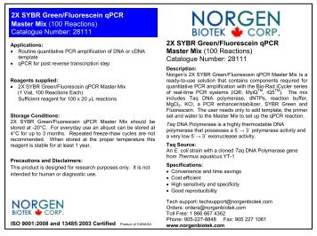 2X SYBR Green/Fluorescein qPCR Master Mix - Norgen Biotek Corp.