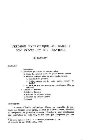 l'erosion hydraulique au maroc son calcul et son controle