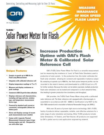 TriSOL Solar Power Meter for Flash Data Sheet - OAI