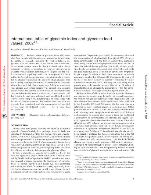 international table glycemic index